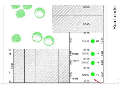 LOTE 027 - 420,00 m², localizado na Rua Jandaia do Sul esquina com Rua Londrina, S/N, Lote nº 1-C da Quadra S do Loteamento Vila Raquel, Lagoa em Irati/PR